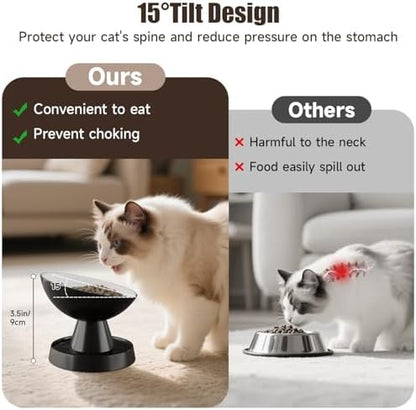 Raised Cat Food Bowl, Ceramic 15° Tilted Cat Bowl(Black) - Image 4