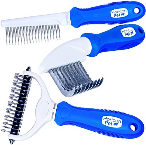 Ultimate Pet Dematting & Deshedding Set - 3 in 1 Grooming Tool Set - Dual Sided Undercoat Rake, Dematting Razor Comb & Detangling Pet Comb by HoriconPet