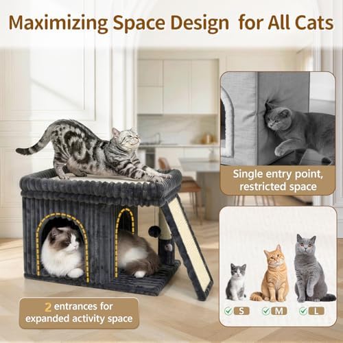 Cat Tree Tower with 15.7x23.6 Perch Bed, Dark Gray Striped Fabric - Image 2
