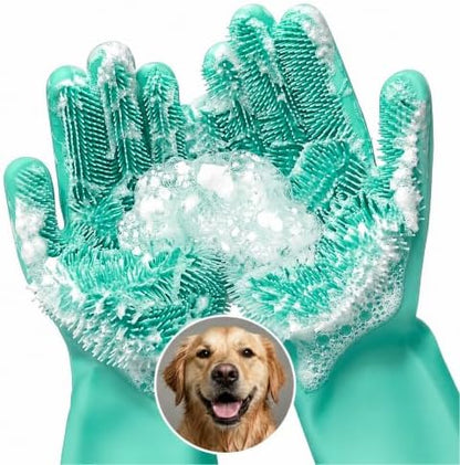 Cat and Dog Washing Gloves, 1 Pair, 11.6 in, Silicone (Turquoise) by RZleticc