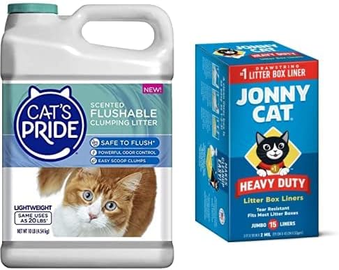 Cat's Pride Litter and Jonny Cat 15 Count Liners Bundle: Flushable Scented Lightweight Clumping 10 Pounds and Heavy Duty Jumbo Tear-Resistant Liners by CatsPride