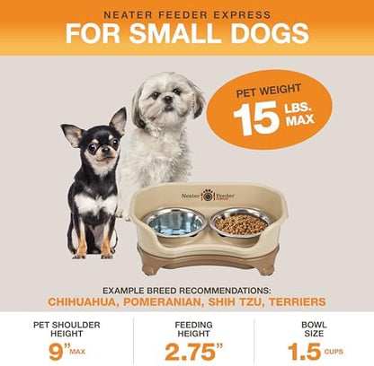 Neater Feeder Express Mess Proof Dog Bowls Elevated for Small Breeds under 15 Lb, Made in USA, No Spill Raised Dog Food Bowl Stand, Stainless Steel Food and Water Bowl Set, Feeding Station, Cappuccino - Image 2