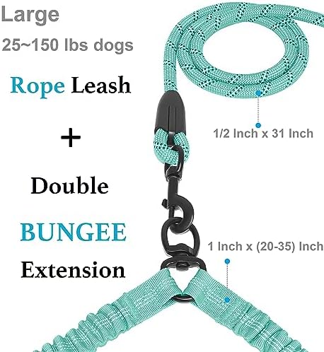 iYoShop Double Dog Leash, 360° Swivel, No Tangle, Large, 25-150 lbs, Teal - Image 2
