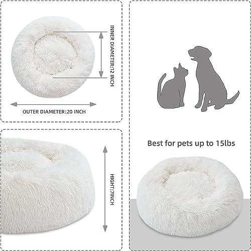 Cat Beds for Indoor Cats - Cat Bed Washable 24 inches, Dog Beds for Small Medium Dogs, Anti Anxiety Round Fluffy Plush Faux Fur Pet Bed, Thick Bottom - Image 2
