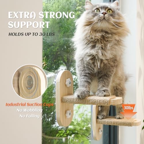 PETKARAY Large Cat Window Shelf, Upgraded Window Stairs for Indoor Cats, Sturdy Wooden Steps with Sisal Surface, Easy Access to Perch & Windowsill, 2 Packs - Image 3