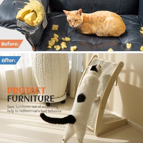 PETKARAY Cat Scratcher, Sisal Cat Scratch Pad, Curved Scratching Board for Indoor Kitty, Floor Mounted Scratcher with Mouse Toy Catnip - Image 3