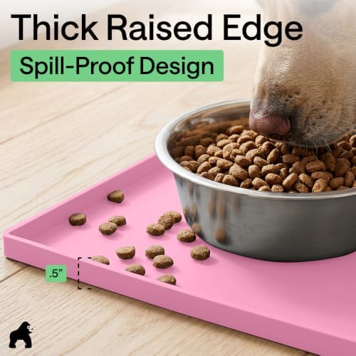 GORILLA GRIP Waterproof Dog Food Mat, Pet Feeding Placemat, 28x18 Pink - Image 4