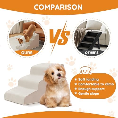 Ahpmeoa Dog Stairs for Small Dogs 19.7" H, Dog Ramp for Bed, 4-Step, Beige - Image 4