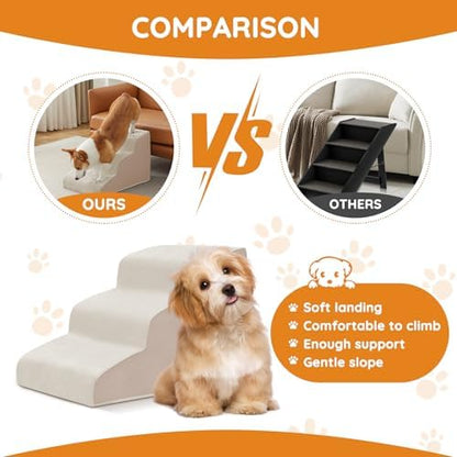 Ahpmeoa Dog Stairs for Small Dogs 19.7" H, Dog Ramp for Bed, 4-Step, Beige - Image 4