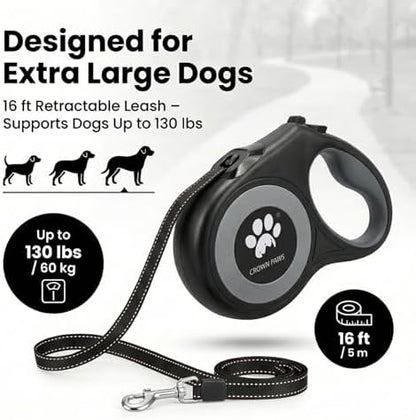 16 ft Retractable Dog Leash for Extra Large Dogs up to 130 lbs,Tangle-Free Nylon Tape,Black Dan24 XL - Image 4
