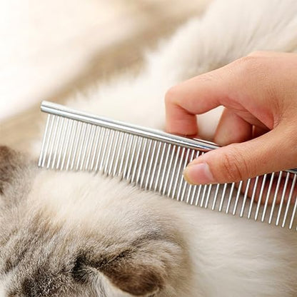 4 PCS Stainless-Steel Comb Dog Combs for Knots, Mats & Loose Hair Removal - Effective Dematting Tool, Comfortable, Lightweight, Portable & Safe for Dogs, Cats & Pets - Image 5