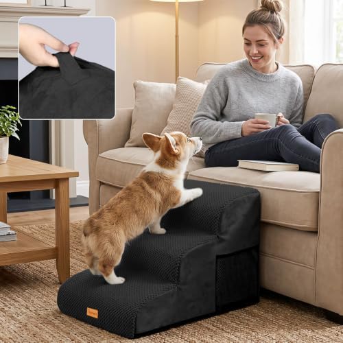 Dog Stairs for Small Dogs, 3-Step Non-Slip Foam Pet Steps for Couch Bed - Image 7
