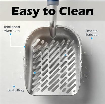 Heavy-Duty Metal Cat Litter Scoop with Holder, Aluminum Cats Litter Scooper Captures All Clumps, Kitty Metal Scooper and Holder (White)