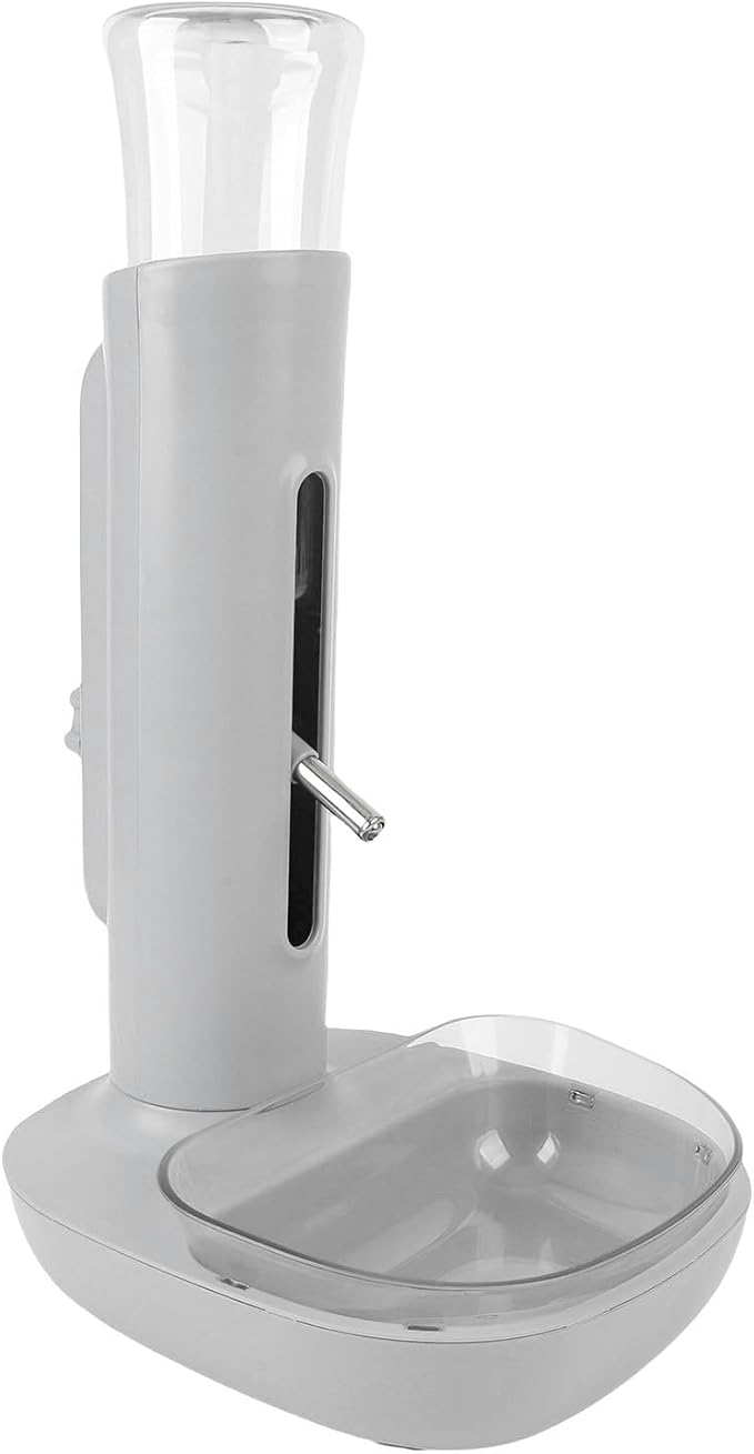 Pet Standing Water Dispenser Cat Dog Standing Bowl with Detachable Pole Automatically Feeding Water Height Adjustable for Cage, Crate (Grey)