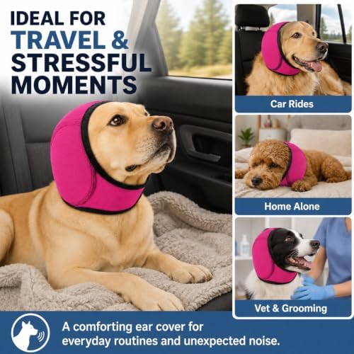 Dog Ear Muffs Noise Protection, Adjustable Dog Ear Wrap Calming Hoodie, No Shake Ear Covers for Thunder, Vacuum, Grooming & Bathing, Polyester Noise Reduction Padding with Elastic Strap(Rose red,S) - Image 7