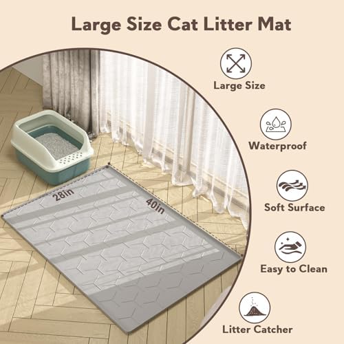 Garoopion Silicone Cat Litter Mat Large 40" X 28", Easy to Clean, Gray - Image 5