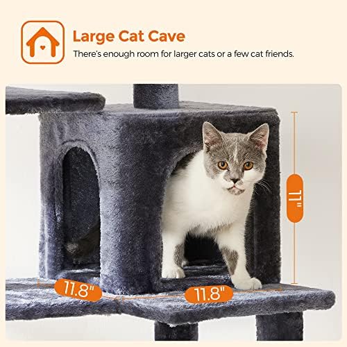 Feandrea Cat Tree, 54.2-Inch Cat Tower, Multi-Level Condo, Smoky Gray - Image 4