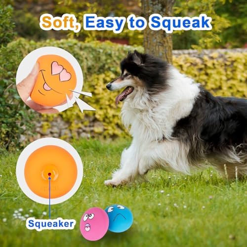 Dog Squeaky Toys Fun Facial Expression Latex Squeaky Dog Balls Large Size Chewing Rubber Soft Interactive Fetch Play Balls for Big Dogs (3 PCS) - Image 3