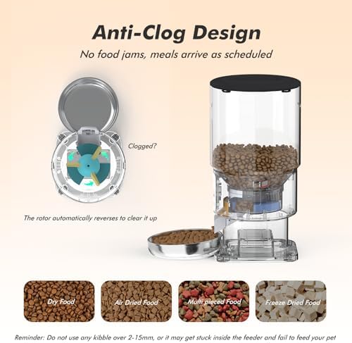 Automatic Cat Feeder - 5L Anti-Clog Cat Food Dispenser Keeps 2-15mm Dry Food Fresh, 10s Voice, 1-6 Meals/Day, Programmable Portions, 180-Day Battery Life, Easy to Clean Auto Pet Feeder for Small Dog - Image 5