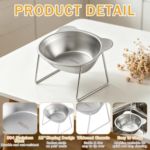Elevated Cat Bowls 3 Pack, 15° Tilted Raised Cat Food & Water Bowls with Stainless Steel Dishes, Whisker-Friendly Anti-Vomiting Pet Bowls for Cats & Small Dogs - Image 4