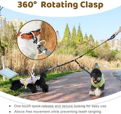 Double Dog Leash - No Tangle Splitter for Two Dogs, Coupler with Adjustable Long Lead Rope, Dual Control Handles, Retractable No Pull Bungee, Walk Train Small Medium Large 2 Pets (Grey) - Image 3
