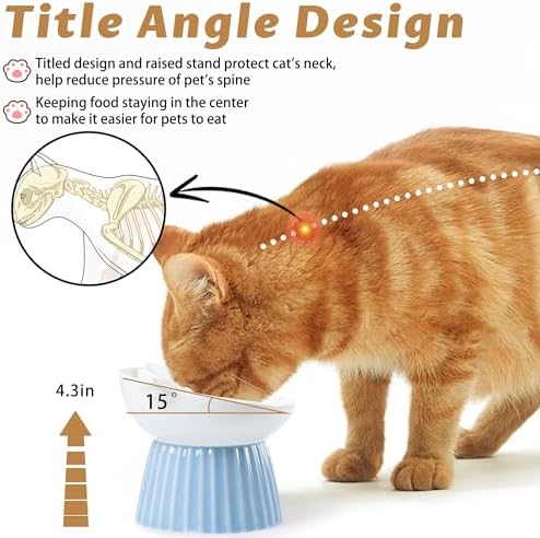 Ceramic Raised Cat Bowl，Tilted Raised Bowl Anti Vomit Bowls for Indoor Cats Whisker Friendly Pet Feeder for Cats Puppies, Microwave and Dishwasher Safe - Image 3