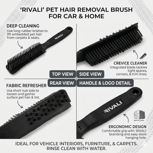 Rivali Car Care Long-Lasting Pet Hair Removal Brush - Professional Rubber Pet Hair Remover for Car Interiors, Carpet, Upholstery, Floor Mats, Seats, Furniture & Fabric Surfaces - Image 5