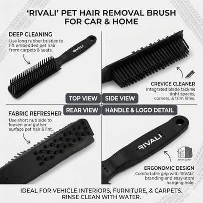 Rivali Car Care Long-Lasting Pet Hair Removal Brush - Professional Rubber Pet Hair Remover for Car Interiors, Carpet, Upholstery, Floor Mats, Seats, Furniture & Fabric Surfaces - Image 5