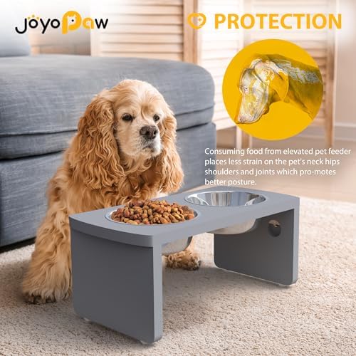 Elevated Dog Bowls, Bamboo Raised Dog Bowl for Medium Dogs, with 2 Stainless Steel Bowls (7'' Tall-40 oz Bowl, Grey) - Image 5