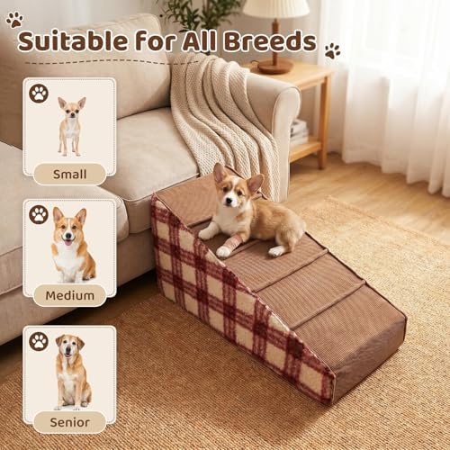 Dog Stairs,15.7"H 4-Step Dog Steps for Bed,Couch & Car,Non-Slip Pet Stairs/Ramp with Highly Supportive Foam & Removable Fabric Cover,Durable & Portable Pet Ramps for Small to Large Dogs (Red) - Image 5
