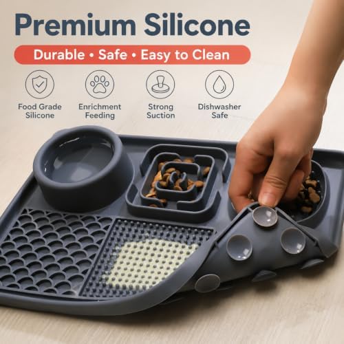 Silicone Enrichment Mat, Dog Bath Grooming Slow Feeder Bowl, Snuffle Lick Mat (Black) - Image 6