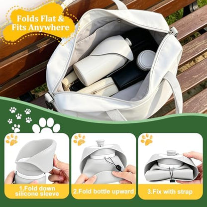 2 in 1 Foldable Dog Water Bottle, Leakproof Portable Pet Dispenser, Grey - Image 2