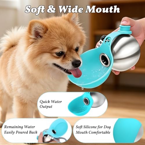 Dog Water Bottle Portable - Travel Dogs Walking Bottles for Drinking 2 in 1 Foldable Stainless Steel Pet Waters Dispenser Silicone Bowl Leakproof for Puppy Outdoor - Image 3