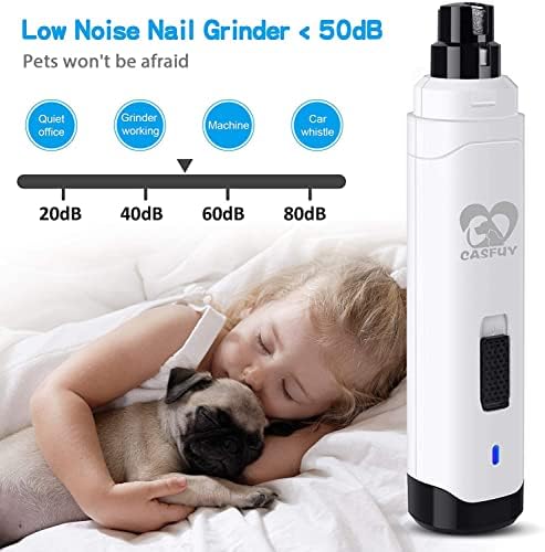 Casfuy Dog Nail Grinder Upgraded - Professional 2-Speed Whisper-Quiet Electric Pet Nail Trimmer Painless Paws Grooming & Smoothing for Small Medium Large Dogs & Cats (White) - Image 3