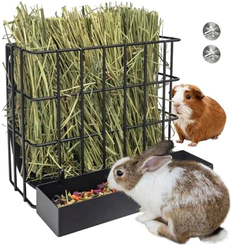 BESNEW 2-in-1 Large Rabbit Hay Feeder with Food Box,Upgraded Metal Guinea Pig Hay Feeder Hay-Leak Proof Bottom,Easy to Install,Bunny Supplies for Rabbit Guinea Pig Chinchilla Small Animals by BESNEW