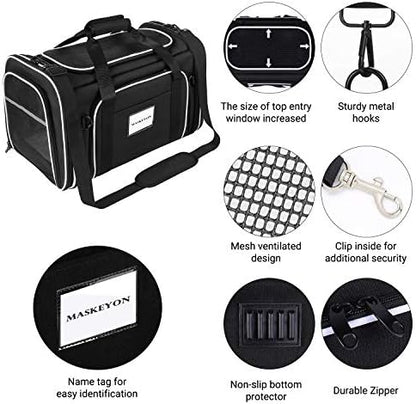TSA Airline Approved Large Pet Travel Carrier,4 Sides Expandable with 2 Mesh Pockets,3 Entry, Soft Sided Collapsible Dog Carrier for 2 Cats,Kittens,Puppies,Dog, X-Large, Black & White - Image 6