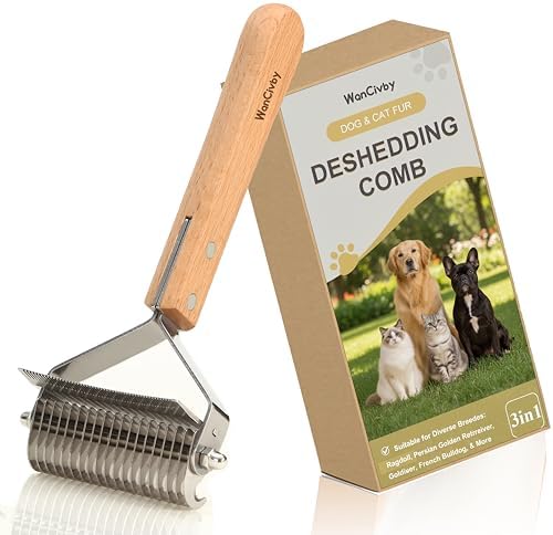 Undercoat Rake Pet Brush with Square Handle, Premium Dematting Comb & Cat Dog Shedding Tool, Efficient Grooming Brush for Detangling Mats & Loose Fur, Ideal for Large Medium Small Dogs and Cats by Unknown