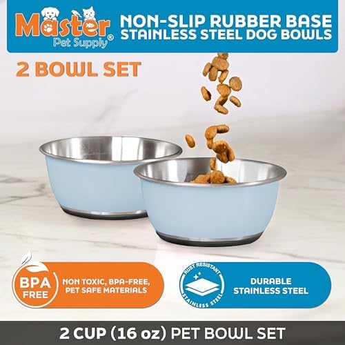 Master Pet Supply Stainless Steel Dog Bowls Set of 2 - Glacier Blue - 16 Oz - Image 2