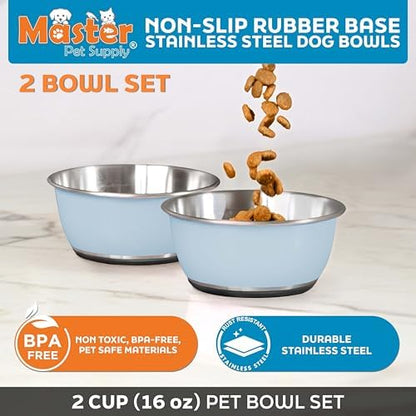 Master Pet Supply Stainless Steel Dog Bowls Set of 2 - Glacier Blue - 16 Oz - Image 2