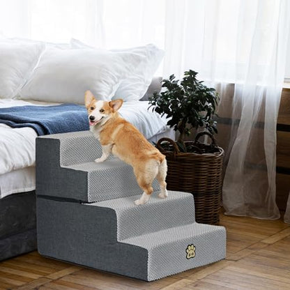 4-Step Foam Dog Stairs for Small Dogs and Cats, 18-Inch, Gray - Image 2