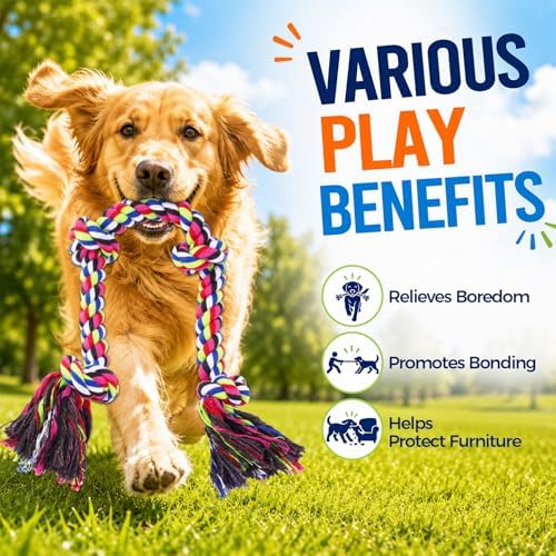 Tough Dog Rope Toys for Aggressive Chewers, Tough Tug of War Dog Toys for Large, Medium & Small Dogs – 5 Pack Including 2 Ropes & 3 Supplies - Image 6
