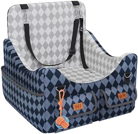 Dog Car Seat for Small/Medium Dogs up to 35lbs, 4-Pocket Storage Memory Foam Dog Booster Seat, Detachable Washable Pet Car Seat with Safety Belt, Outdoor & Indoor Use (Blue/Grey) by Unknown