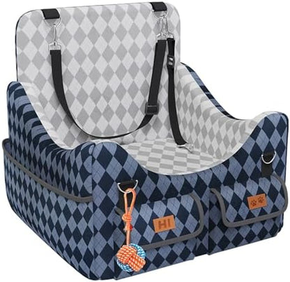 Dog Car Seat for Small/Medium Dogs up to 35lbs, 4-Pocket Storage Memory Foam Dog Booster Seat, Detachable Washable Pet Car Seat with Safety Belt, Outdoor & Indoor Use (Blue/Grey) by Unknown