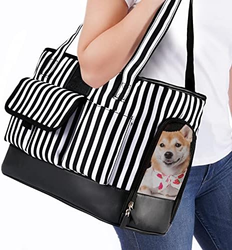 Cat Carrier, Dog Carrier, Pet Carrier, Foldable Waterproof Premium PU Leather Oxford Cloth Dog Purse, Portable Bag Carrier for Small to Medium Cat and Small Dog - Black White Stripes New by WelcomeToJohomviin