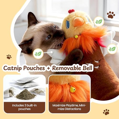 Cat Wrestling Glove, 22 inch Cat Puppet Wrestler with 3 Catnip Pouches & 3 Layer Resistant Protection, Interactive Cat Toy with Removable Bell for Boredom Relief & Mental Stimulation, Chicken - Image 5