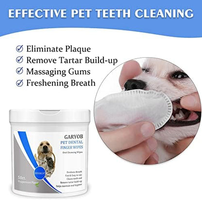 Pet Dental Fingers Wipes, Oral Cleansing Teeth Wipes Pads for Dogs and Cats - Optimize Oral Health, Freshen Breath- 50 Count - Image 2