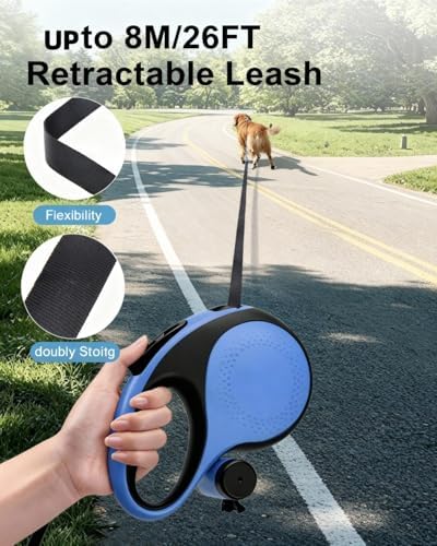 dyTrek 26 ft Retractable Dog Leash for Large Dogs with Bag Dispenser Blue - Image 2