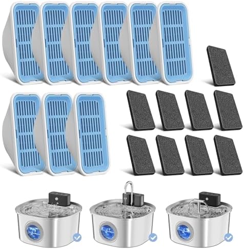 Replacement Cat Water Fountain Filters, 9 Filters and 9 Pre-Filter Sponges for 108oz/3.2L Stainless Steel Pet Water Fountain 309A/309B/309C by Voluas