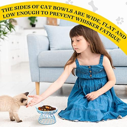 Sunnyray Cat Feeder, 4 Pcs Elevated Ceramic Cat Bowls with Metal Stand, Whisker Friendly, Anti Vomit, Dishwasher Safe, for Dog Pet (Multicolor) - Image 4