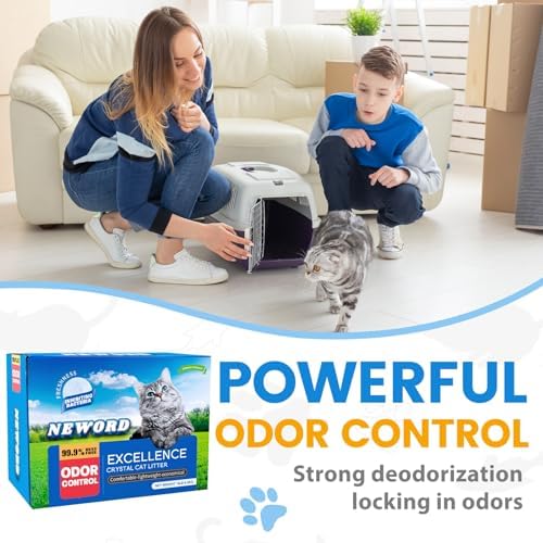 NEWORD Non-Clumping Crystals Cat Litter, Superior Odor Control Silica Gel Litter, Low Tracking & Dust-Free, Soft-On-Paws, Unscented, 14 lbs (2 Packs of 7lb Bags) - Image 4